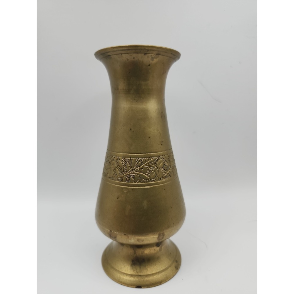 Small Solid Brass Bud Vase. 5" Tall  Unpolished Condition. Patina